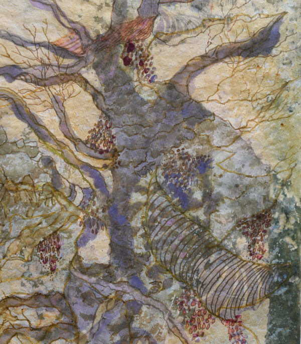 Irish Tree 2, detail, mixed media on Japanese paper, 19w x 30h